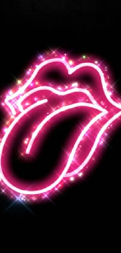 Neon pink tongue on black background mobile wallpaper.