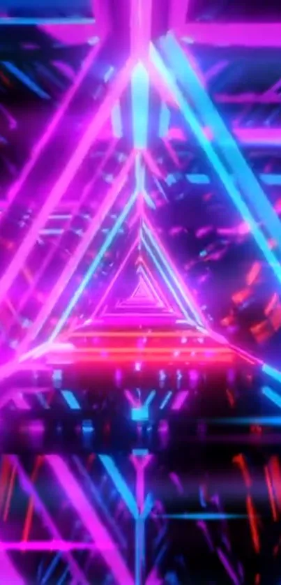 Neon triangle abstract wallpaper with vibrant colors and geometric shapes.