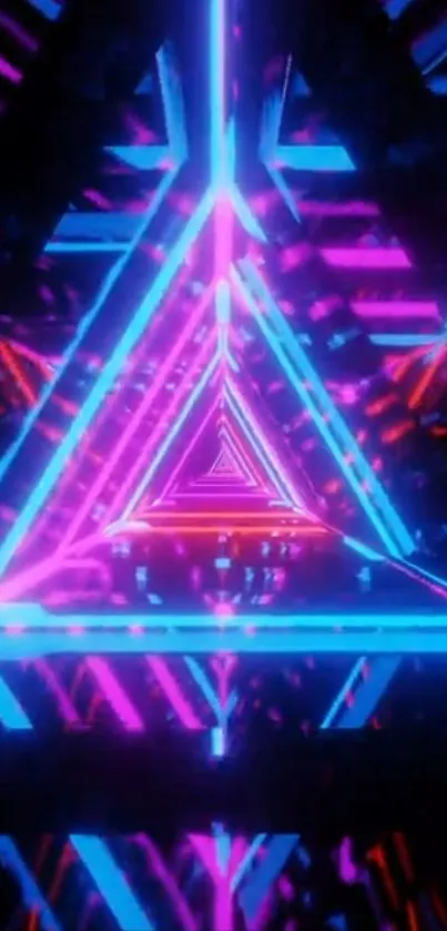 Neon triangle abstract wallpaper in vibrant pink and blue colors.