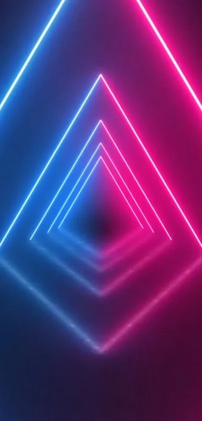 Vibrant neon triangle wallpaper in blue and pink hues.