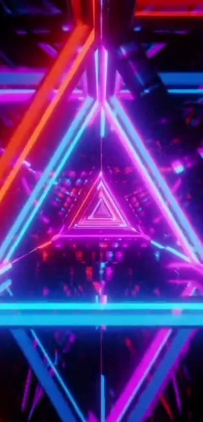 Vibrant neon triangle art with futuristic glow