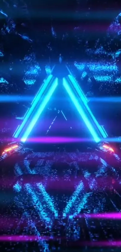 Neon triangle with cyberpunk aesthetic featuring vivid blue and purple hues.