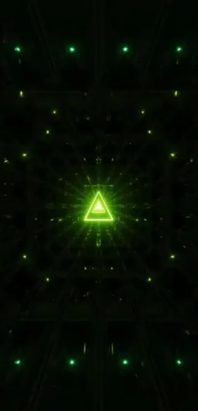 Neon triangle on a dark background with futuristic design.