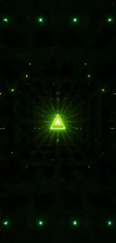 Green neon triangle digital wallpaper design.