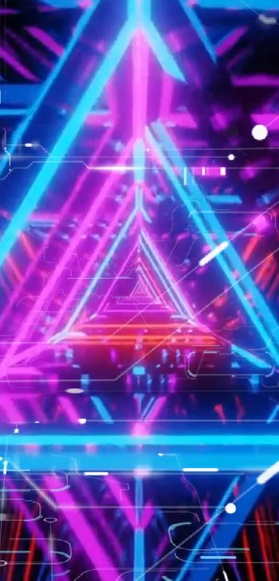 Vibrant neon triangles digital wallpaper with a futuristic look.