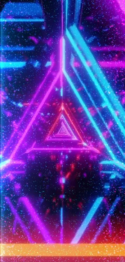 Neon triangle geometric wallpaper with vibrant colors.