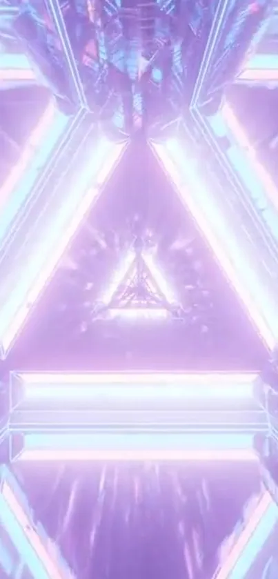 Futuristic neon triangle wallpaper in purple and blue hues.