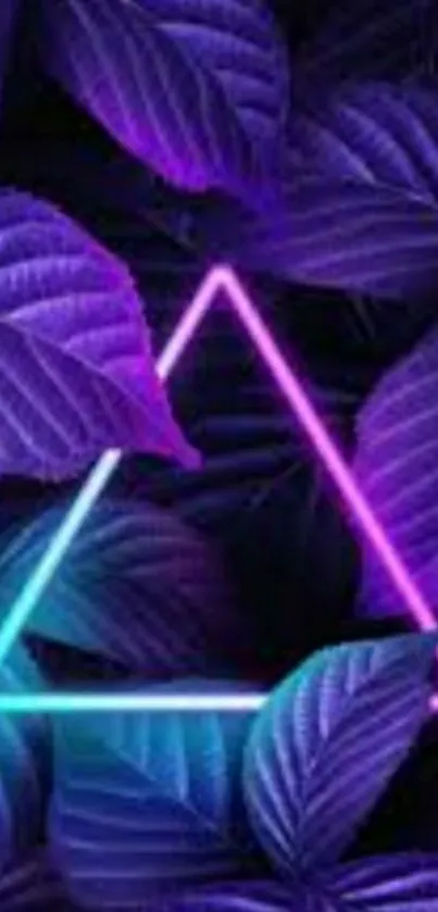 Neon triangle with purple leaves mobile wallpaper.