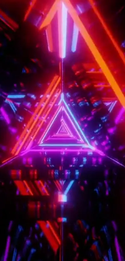 Futuristic neon triangle light burst wallpaper.