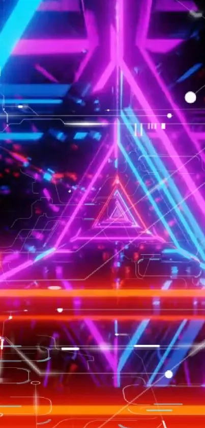 Vibrant neon triangle lights wallpaper with futuristic and abstract design.