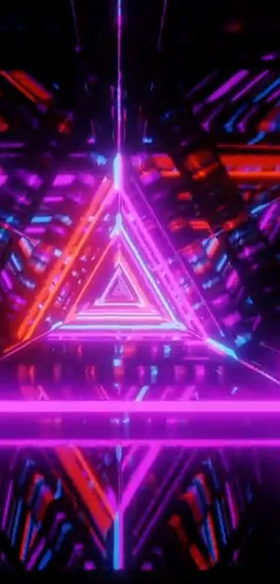 Neon pink and red geometric triangle wallpaper with vibrant futuristic design.