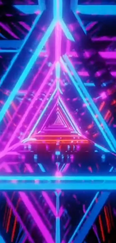 Neon triangle optical illusion in vibrant colors.