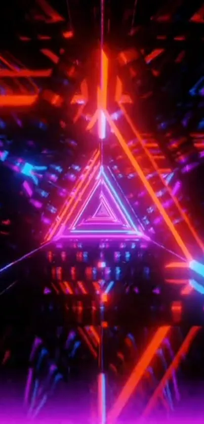 Neon triangle tunnel with vibrant colors and futuristic design.