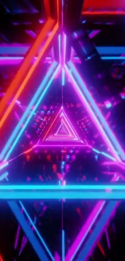 Neon triangle wallpaper with vivid pink and blue hues.