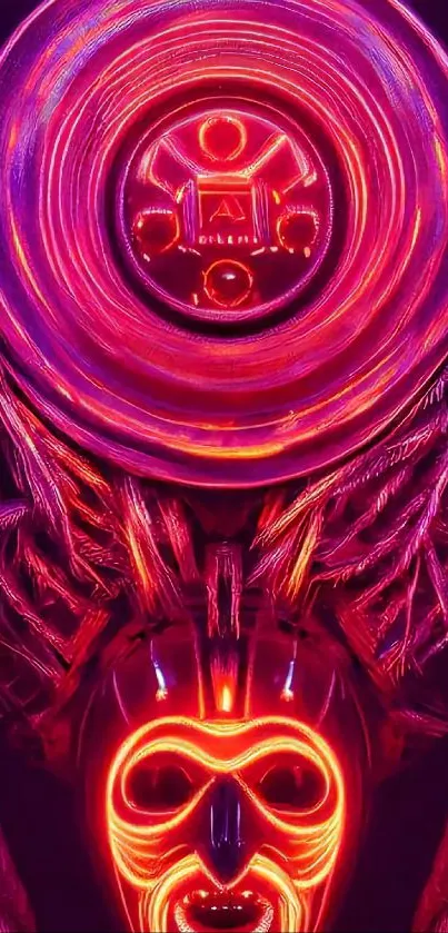 Vibrant neon tribal mask with glowing colors, perfect mobile wallpaper.