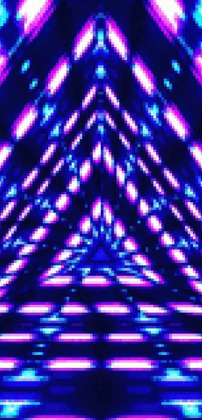 Neon tunnel abstract wallpaper in blue and purple for mobile screens.