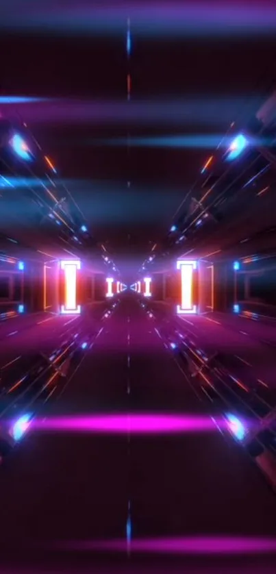 Abstract neon tunnel wallpaper with vibrant colors featuring futuristic design.