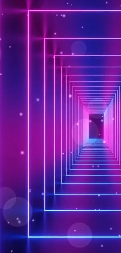 Vibrant neon tunnel wallpaper with glowing pink and blue lines.