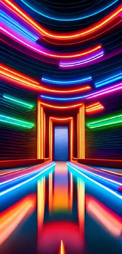 Futuristic neon tunnel wallpaper with vibrant colors and dynamic design.