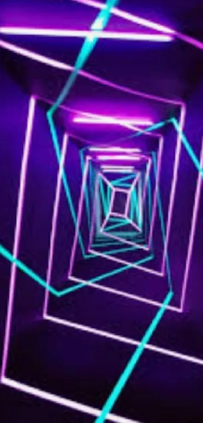 Neon tunnel with pink and cyan glowing lines creating a futuristic effect.