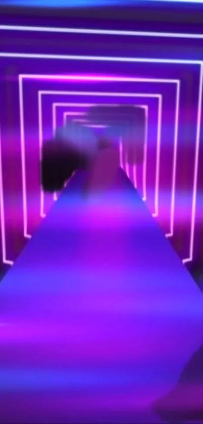 Vibrant neon tunnel with purple and blue hues, creating a futuristic aesthetic.