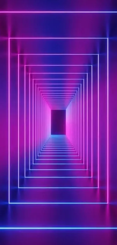 Futuristic neon tunnel wallpaper with vibrant pink and blue hues creating a visual illusion.