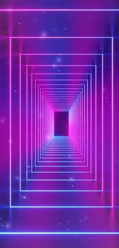 Neon purple and blue tunnel with glowing geometric design