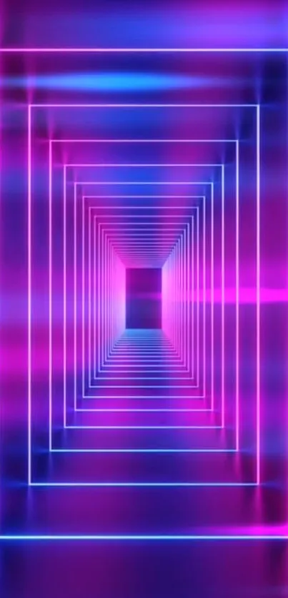 Vibrant neon tunnel wallpaper with glowing geometric patterns in pink and blue hues.