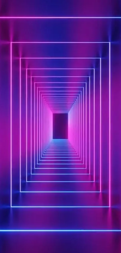 Vibrant neon tunnel wallpaper with blue and pink light beams, perfect for mobile screens.