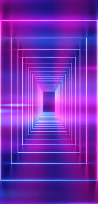 Neon tunnel wallpaper with pink and blue hues creating a futuristic effect.