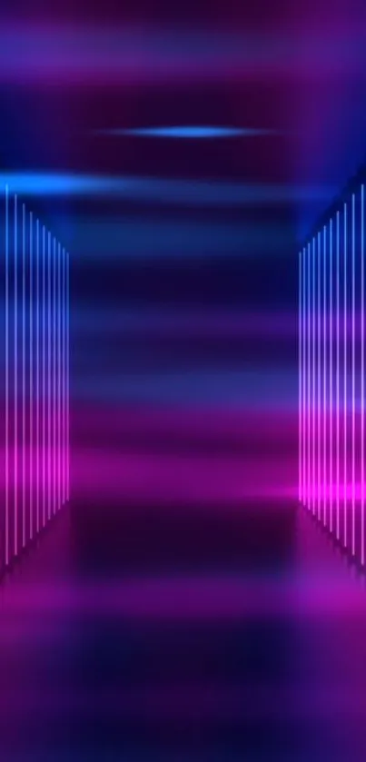 Futuristic neon tunnel in blue and pink for phone wallpaper.