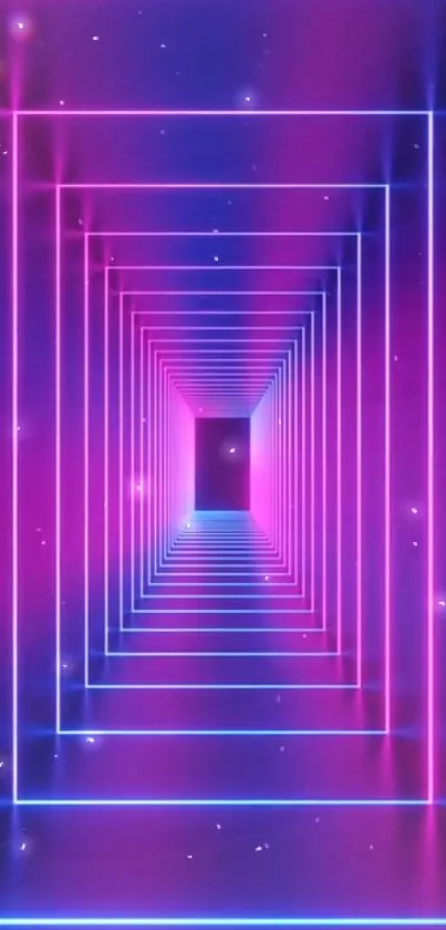 Neon geometric tunnel wallpaper with purple hues and vibrant design.