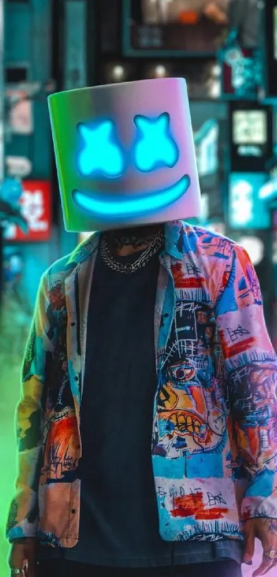 Vibrant urban wallpaper with neon lights and a unique character.