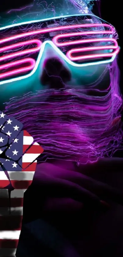 Neon-themed wallpaper featuring American flag elements.