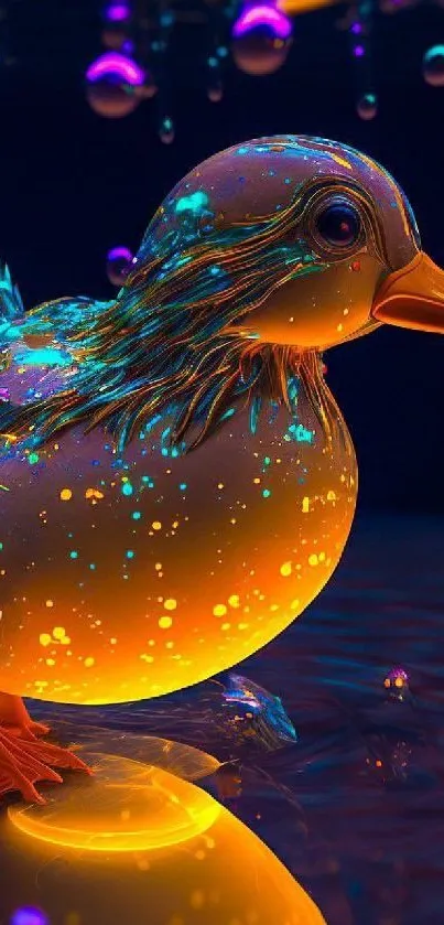 Glowing neon duck with vibrant colors and futuristic design.