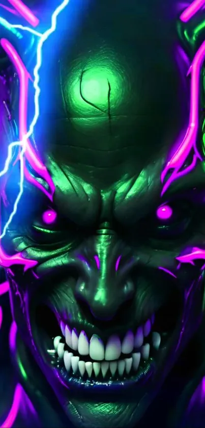 Electrifying neon villain with green and purple accents.