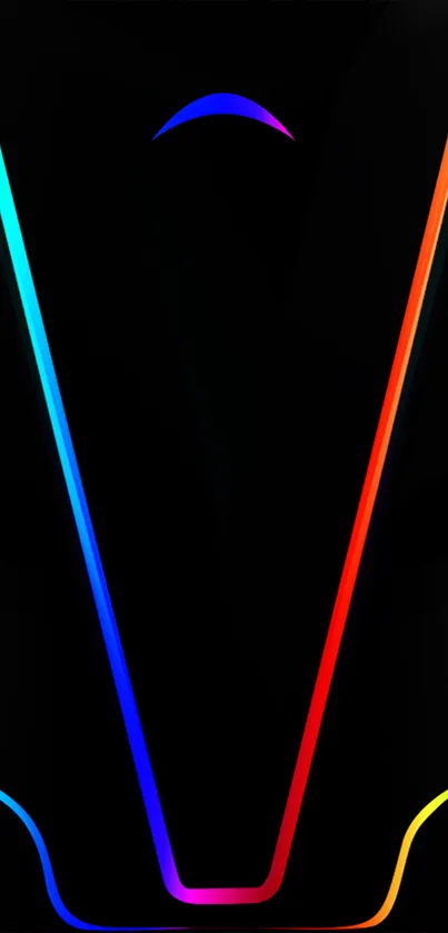 Neon V-shaped lines on a dark background create a modern, vibrant mobile wallpaper.