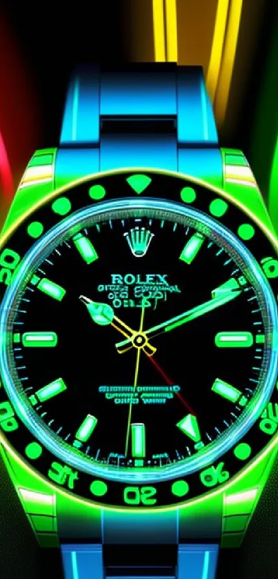 Neon watch mobile wallpaper with vibrant colors.