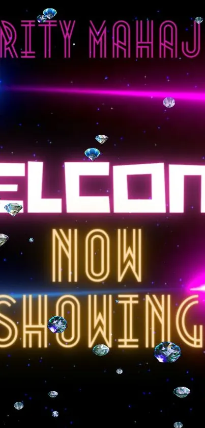 Neon welcome now showing wallpaper with diamonds.