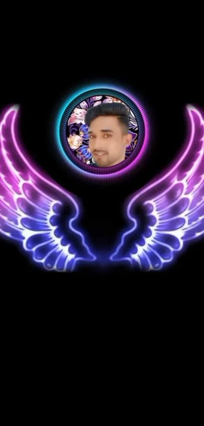 Neon wings with a glowing aura on a dark background.