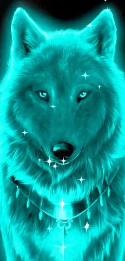 Neon wolf with glowing blue aura in digital art.