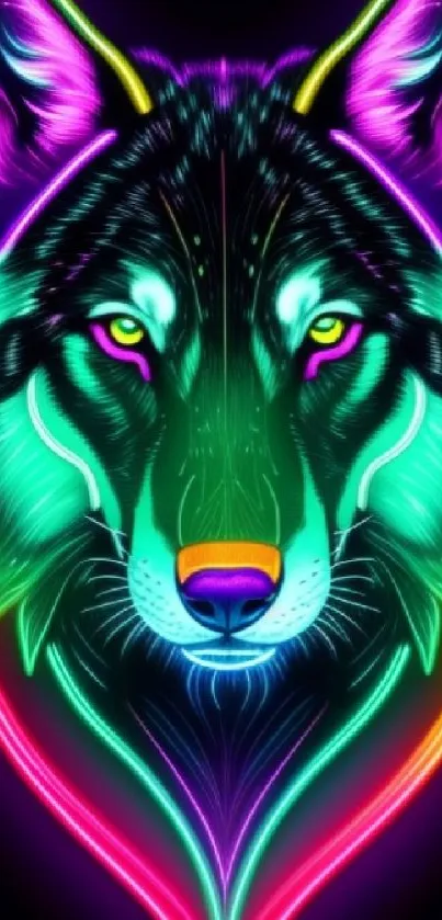 Colorful neon wolf art with vibrant hues.