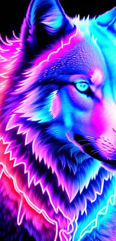Vibrant neon wolf digital art wallpaper for mobile screens.