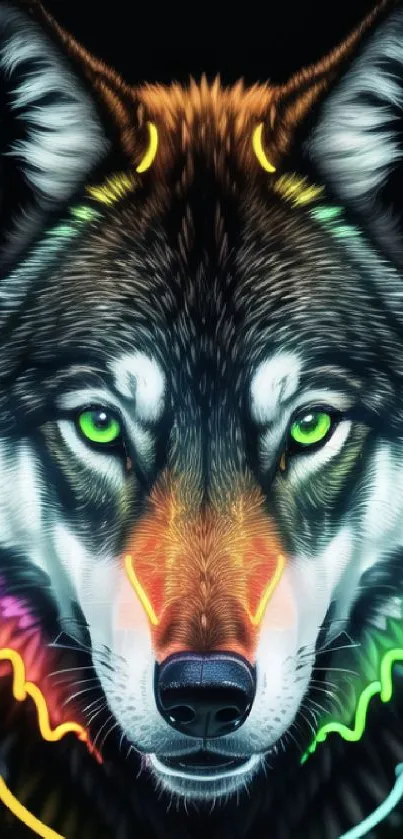 Neon wolf artistic mobile wallpaper with vibrant colors.