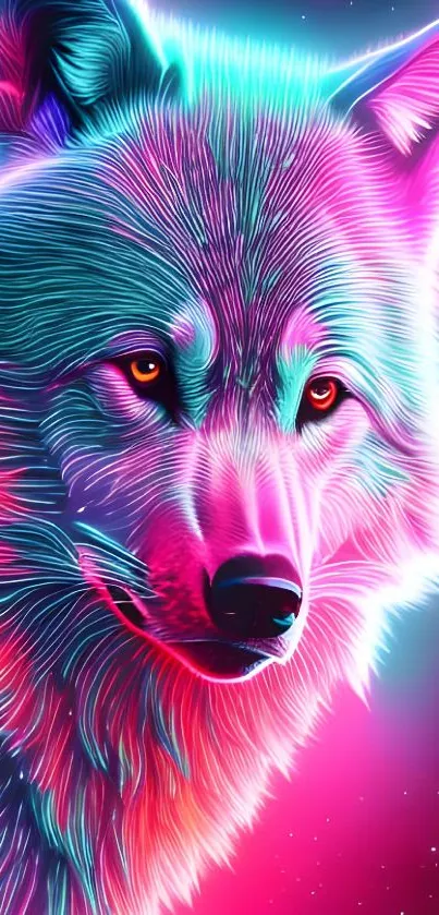 Bright neon wolf digital art wallpaper.