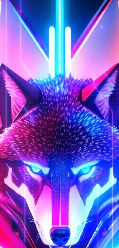 Futuristic neon wolf wallpaper with vibrant colors.