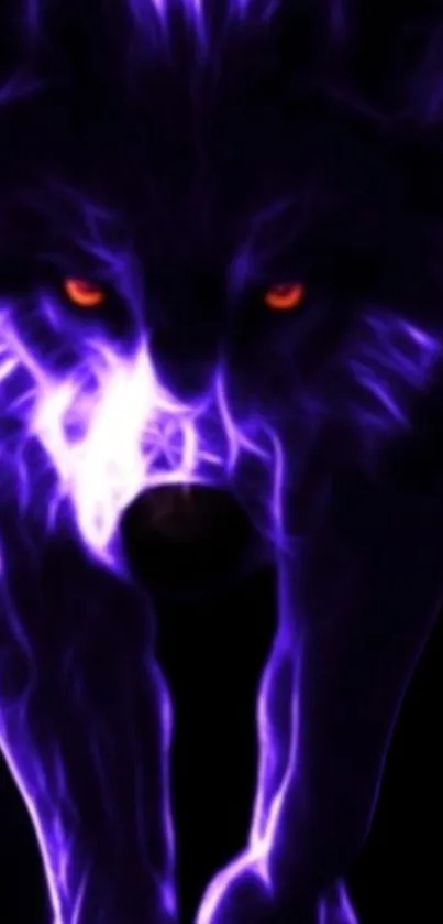 Neon purple wolf with glowing eyes, dynamic mobile wallpaper.