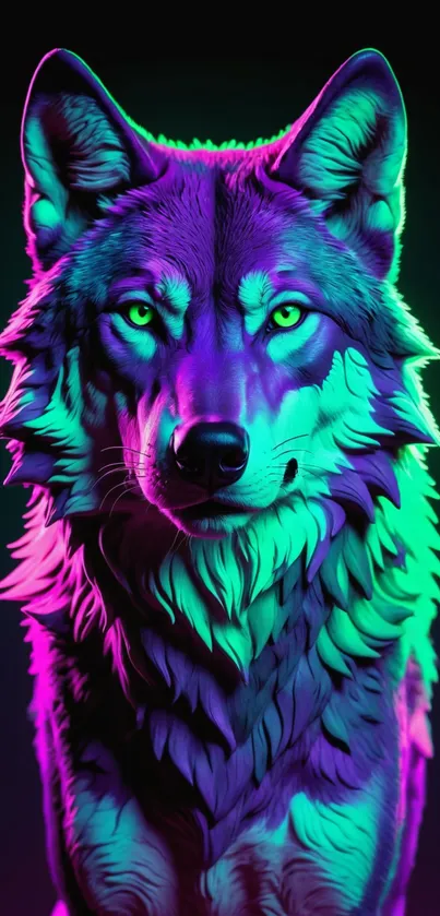 Neon wolf glowing with vibrant purple and green hues.