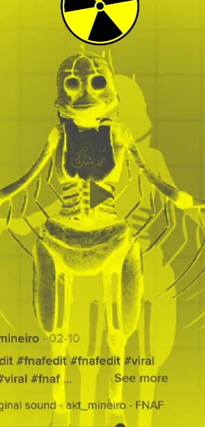 Neon yellow robot on video wallpaper background.