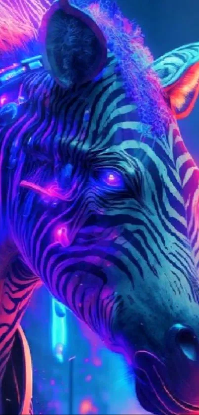 Neon zebra art with electric blue hues.